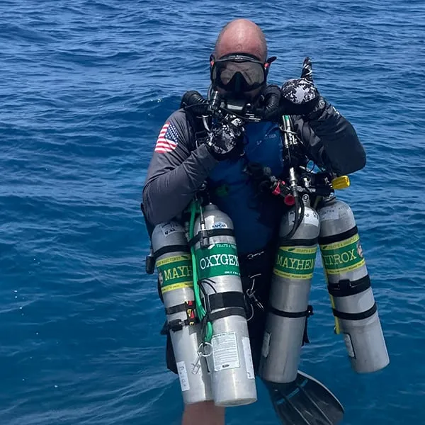 A technical diver on Roatán's reef